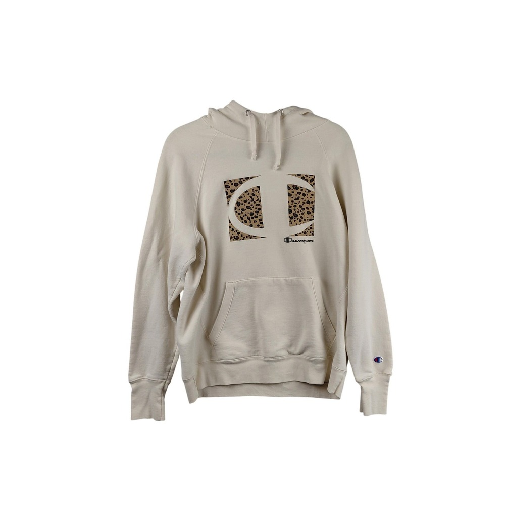 Champion Authentic Athleticwear‎ Cream Leopard Print Logo Hoodie Women's L